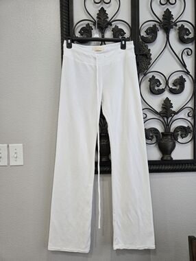 Indah White Cream Velour Drawstring Lounge Pants